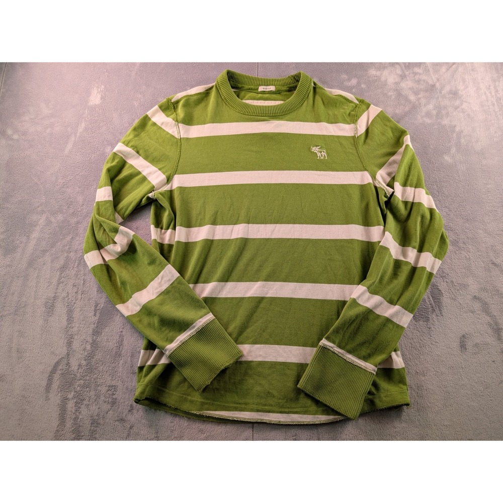 Abercrombie & Fitch Mens Green White Striped Muscle Fit Long Sleeve Shirt Large